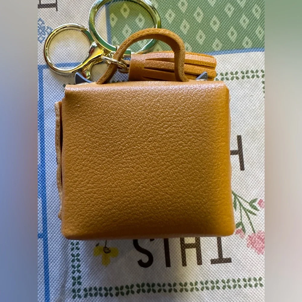 Nwt mustard yellow with navy blue owl keychain purse charm